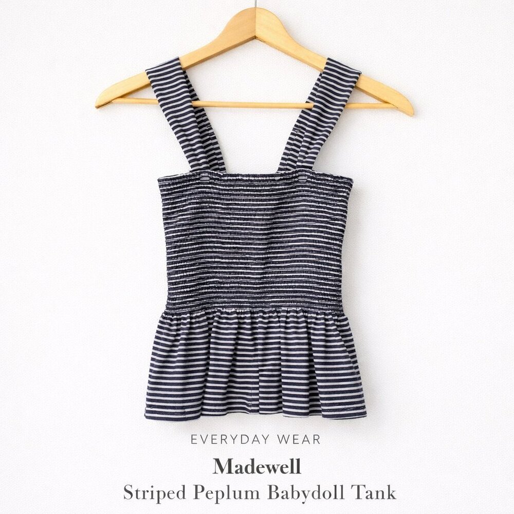 Madewell Texture & Thread Striped Peplum Tank Top Navy White Babydoll XS
